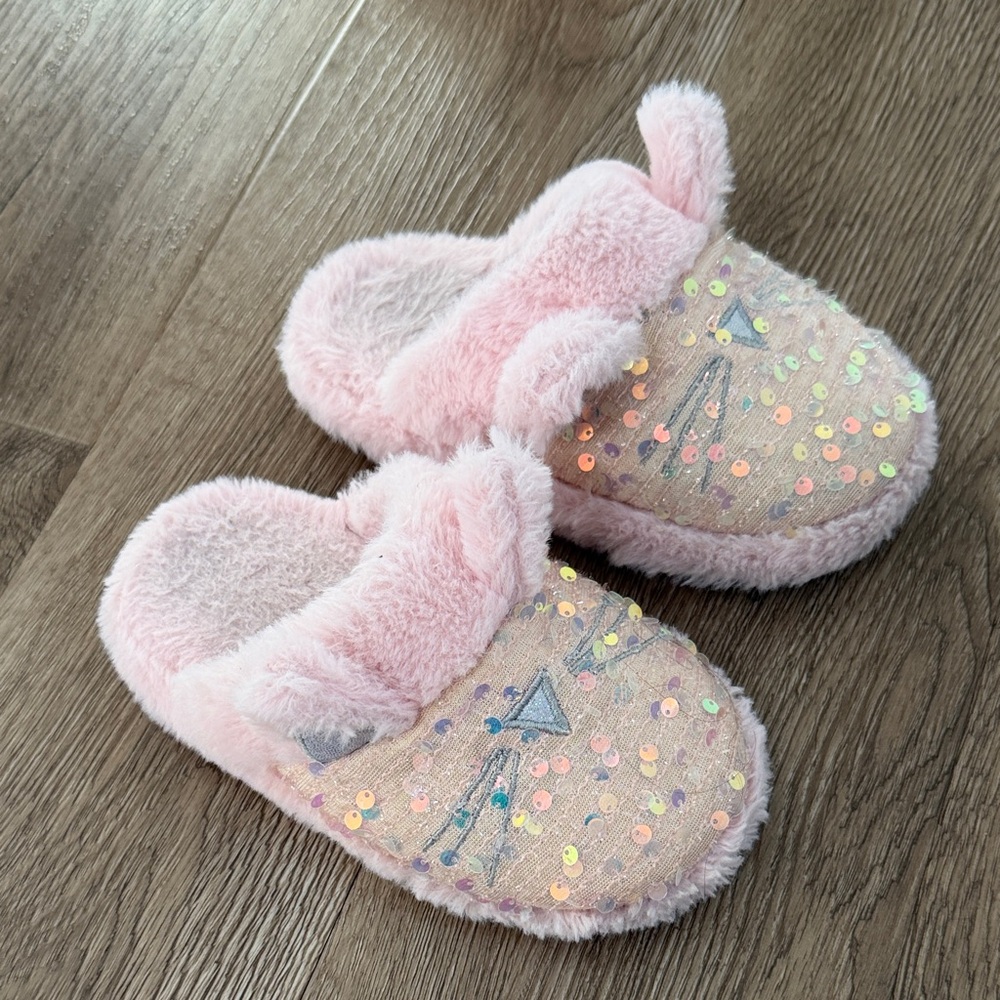 Pink Fuzzy Sequin Slippers